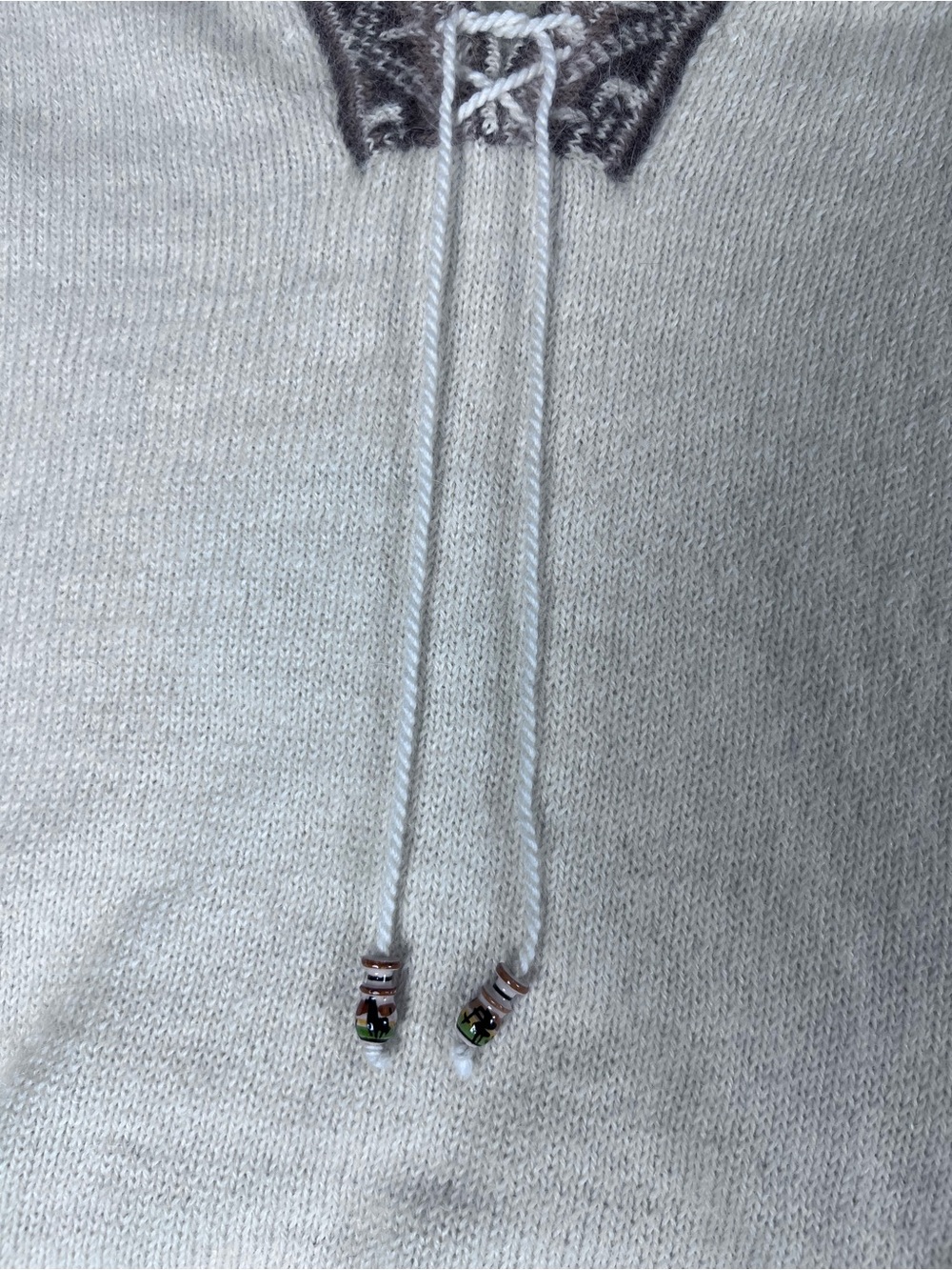 Peruvian Alpaca Knit Sweater Women's Ivory Cream with Geometric Patterned Trim - Picture 13 of 14